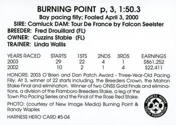 2004 Harness Heroes #5-04 Burning Point Back